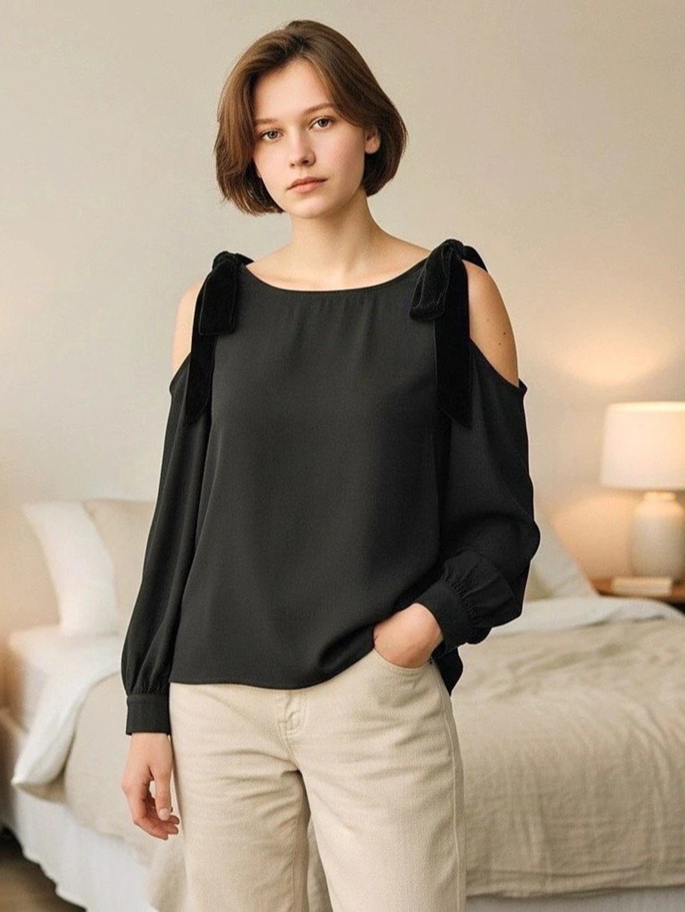 INC International Concepts Black Cold Shoulder Blouse Size 0X Like New